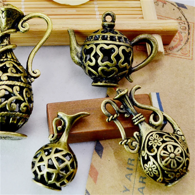 BoYuTe (10 Pieces /lot) Antique Bronze Plated Alloy Hollow Teapot Pendant Accessories Diy Handmade Materials