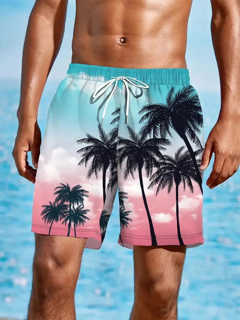 

Мужские пляжные шорты, быстросохнущие шорты для плавания с 3D принтом кокосовой пальмы для лета, женские и мужские повседневные спортивные шорты большого размера
