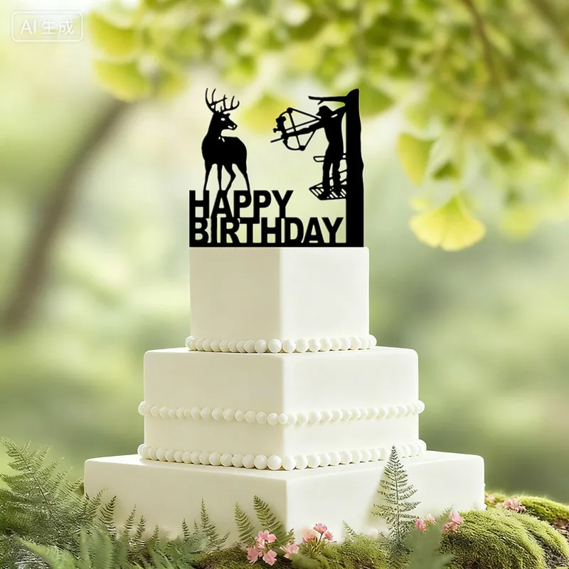 Gun Theme Happy Birthday Cake Topper Hunter With Gun With His Hunting Dog  Birthday Cake Topper for Boy\'s Men\'