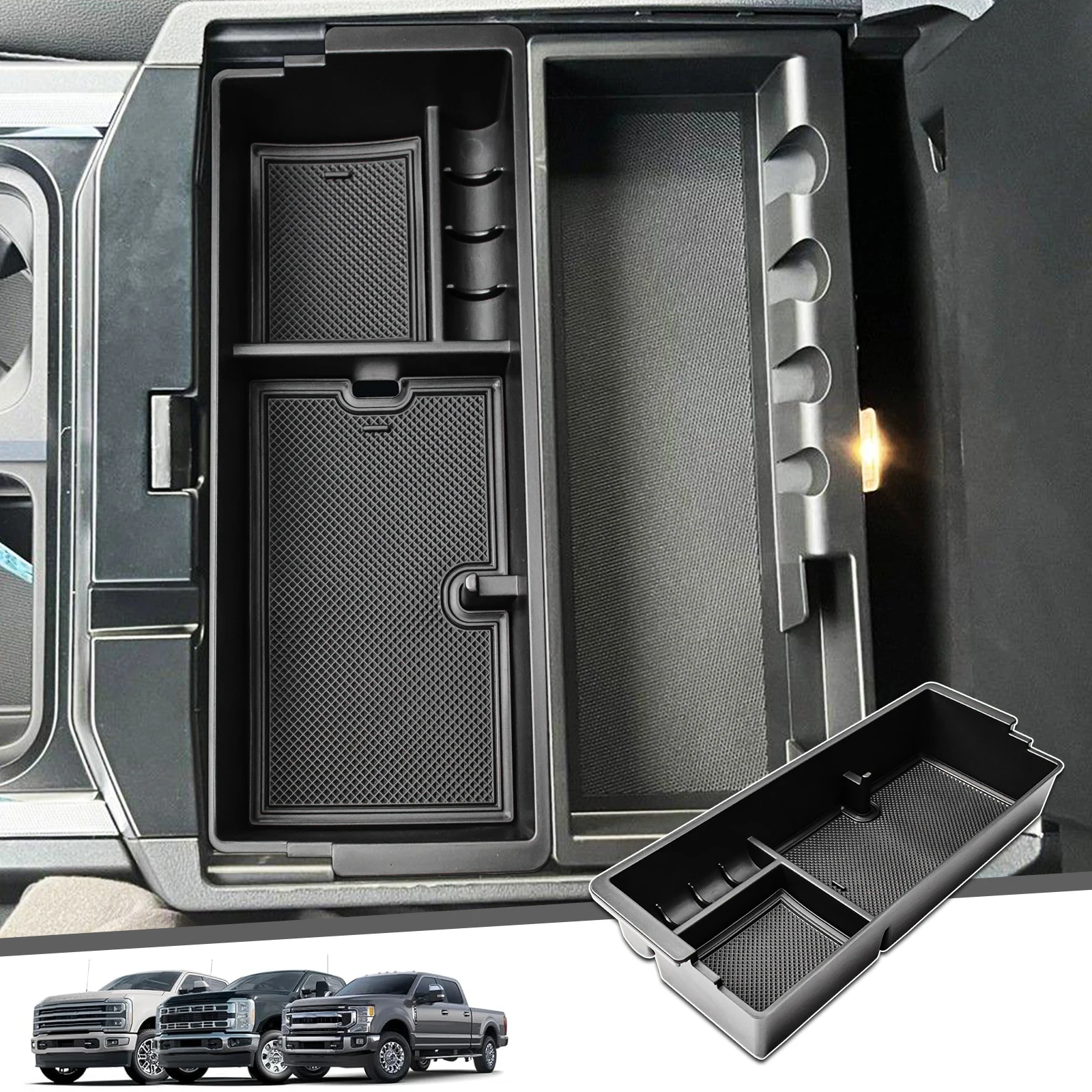 For 2023 2024 Ford F250 F350 F450 F550 Center Console Organizer Tray Secondary Car Storage Box Armrest Box Storage Accessories