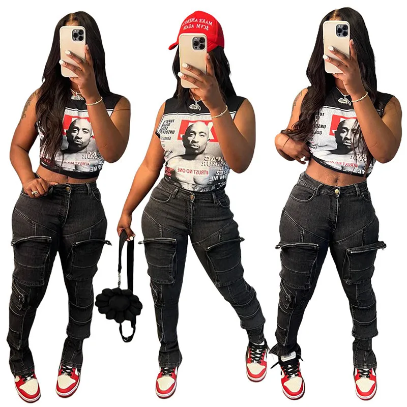 

Women Jeans Pencil Denim Pants Washed Jean Spliced Pockets High Waist Ankle Length Trousers Vintage Pockets Zipper Fly 2025