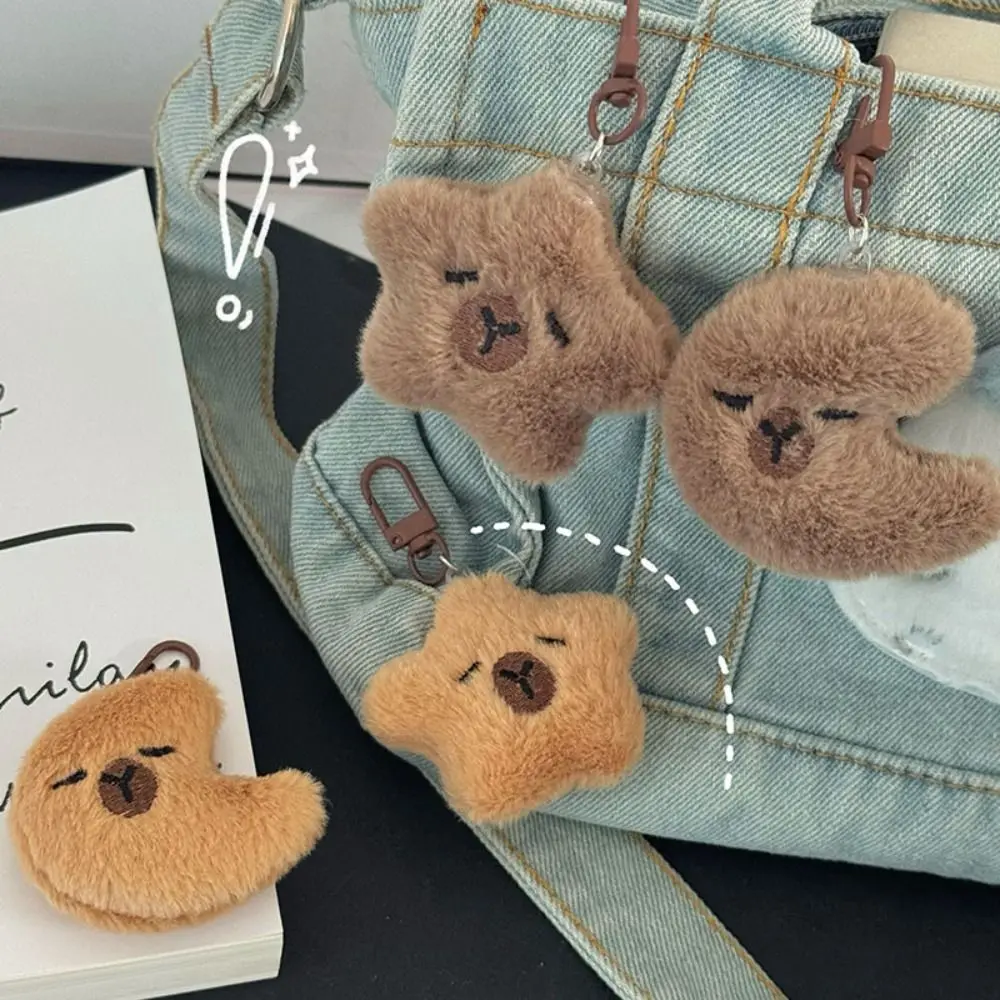 Star Moon Capibala Plush Keychain Soft Stuffed Cartoon Capybara Doll Plush Keyring Simulation Chirping Kapibara Pendant