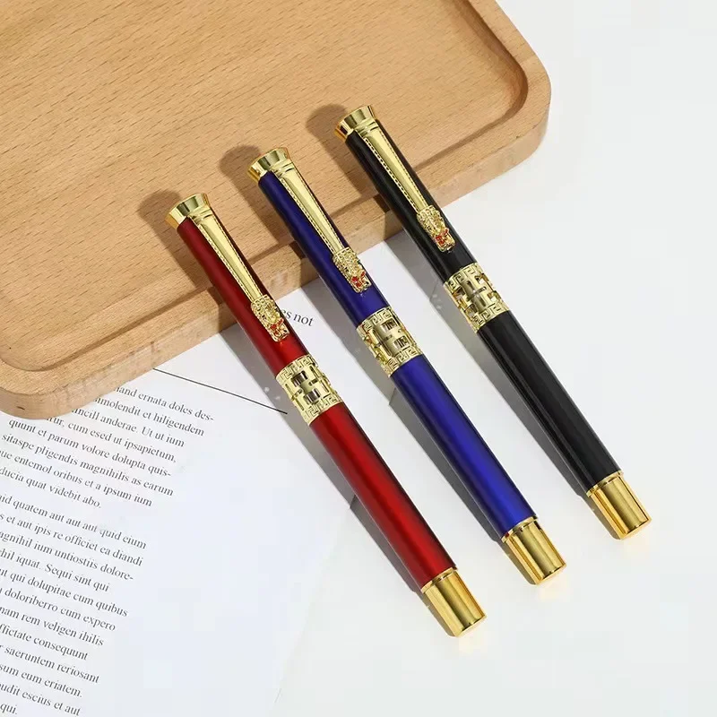 5PCS Dragon head pen clip metal signature pen, Chinese style treasure bead pen wholesale, neutral pen