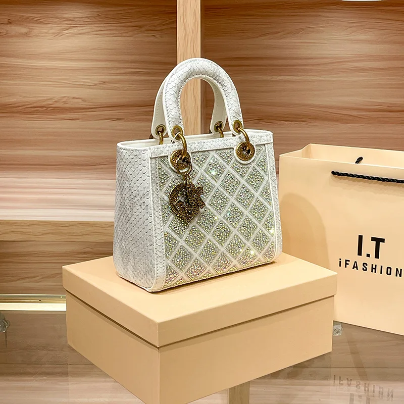 VM FASHION KISS Split Leather Water Diamond Portable Small Square Bag Banquet Shoulder Crossbody Women\'s Designer Luxury Bag