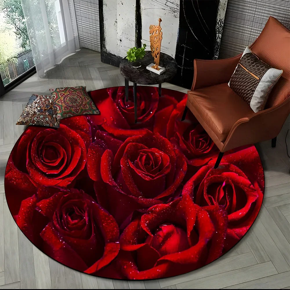 

3D Luxury Floral Rose & Daisy Round Rug – Nordic Style Non-Slip Carpet for Living Room Bedroom Kids Playroom
