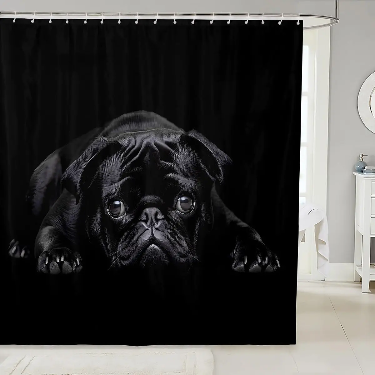 

Занавеска для ванны с принтом собаки, милая занавеска для душа с изображением мопса, 3D тема животного, водонепроницаемая занавеска для ванной комнаты для киосков, ванны, декор комнаты