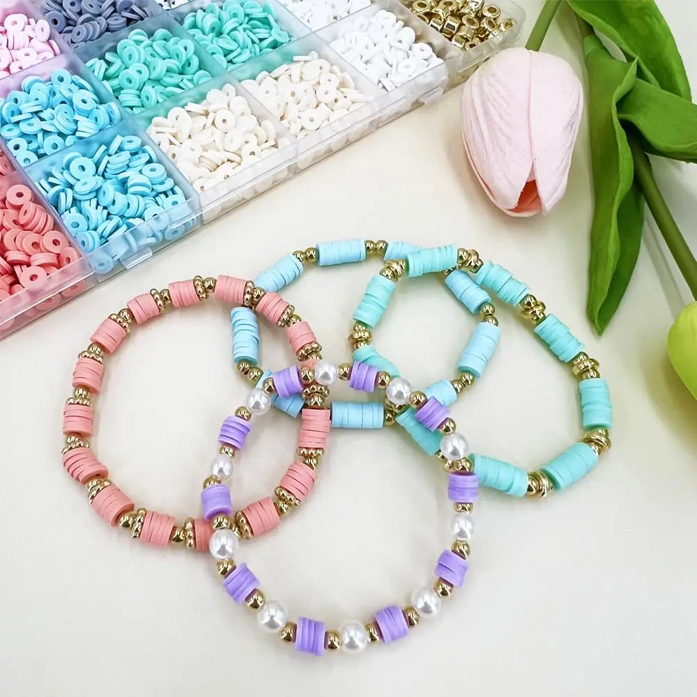 Kit de contas de argila pastel para fazer pulseiras, kit de pulseira de amizade para artesanato, concerto, raves, presentes