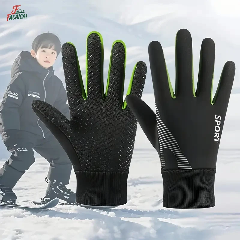 

Kids Warm Water-resistant Sports Gloves with Thick Plush Lining for Cold Weather Cycling Gloves Autumn Winter Gloves