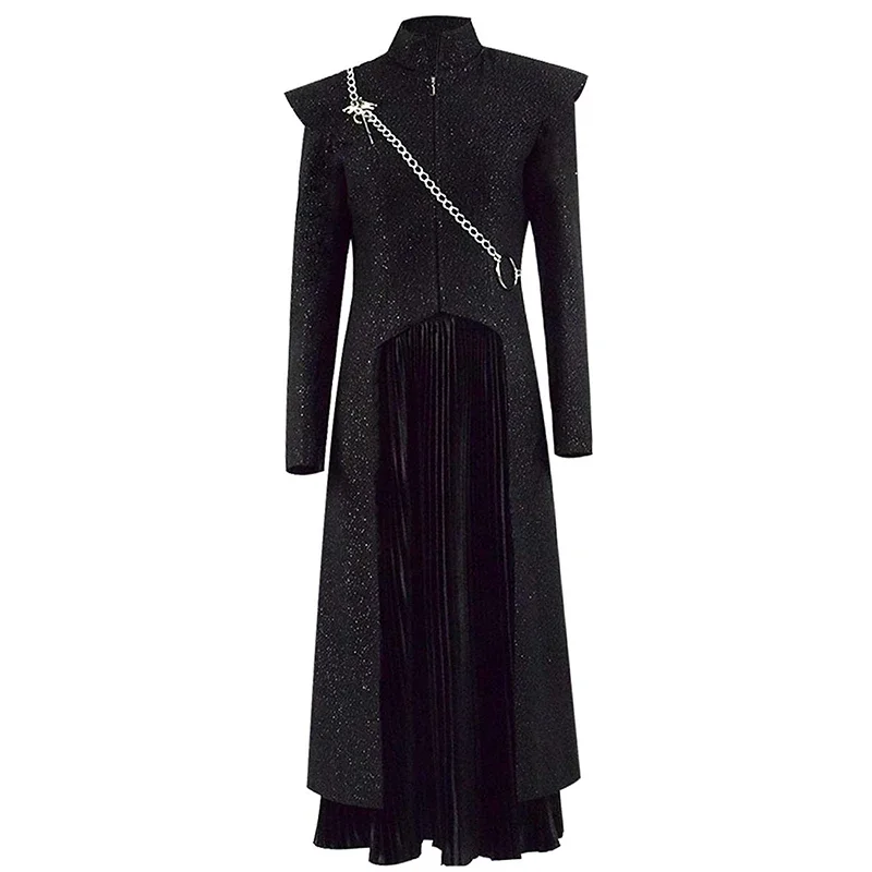 Daenerys-女性のためのターガリエンダニーコスプレスーツ,中年のドレス,ユニフォーム,黒の衣装,ハロウィーンパーティーのケープ,大人