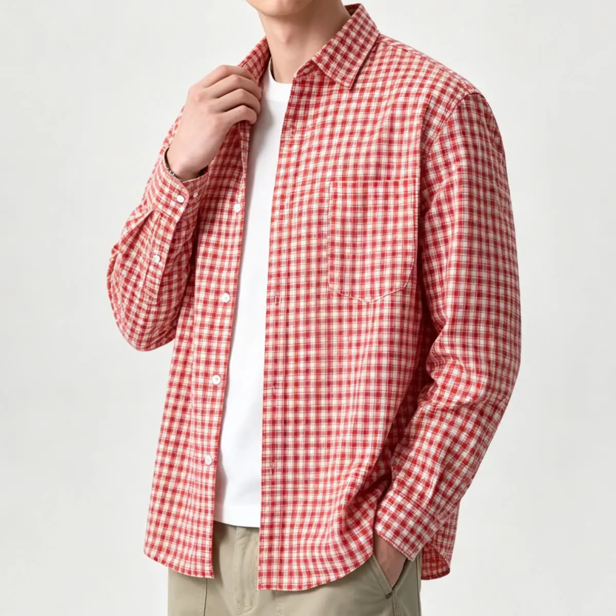 Men's Long Sleeve Shirt Summer Thin Casual Plaid Base Layer Korean Style Breathable Loose Fit Business Casual Versatile Outer...