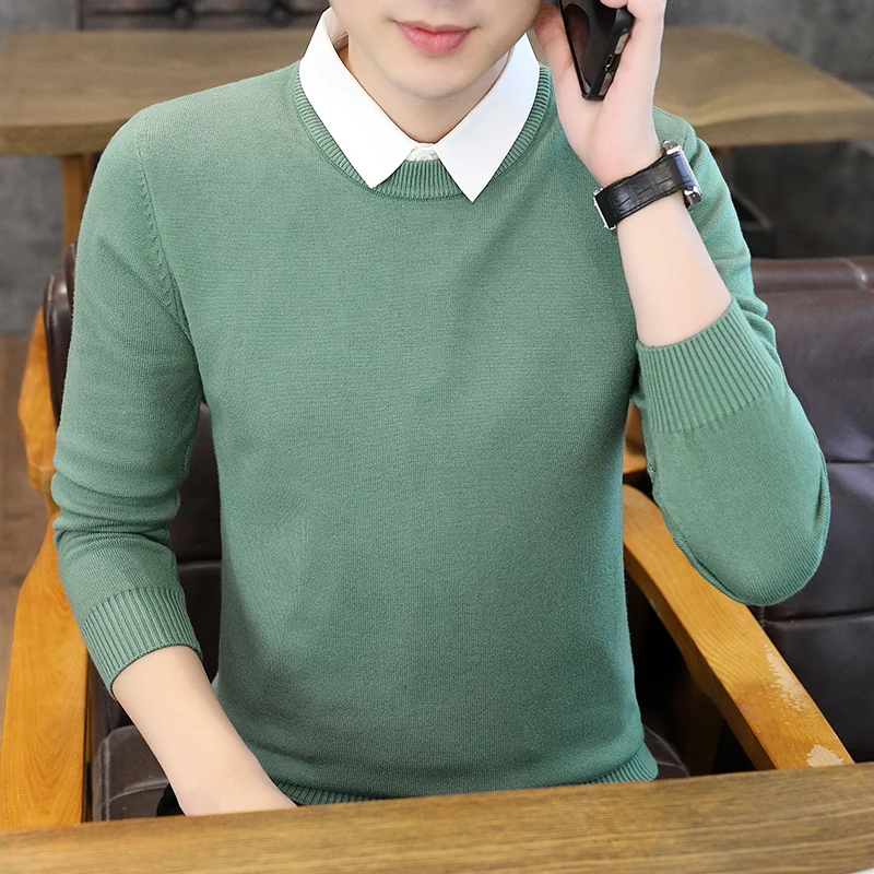 

Мужской вязаный свитер с воротником-рубашкой, базовый слой, повседневный, приталенный, модный городской стиль, зимний, с длинным рукавом, с геометрическим узором