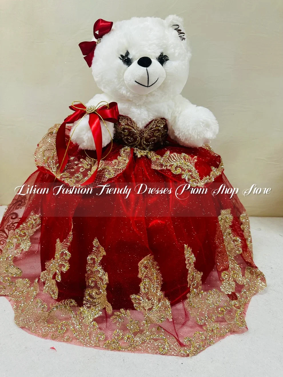 Burgundy Quinceanera Teddy Bear Dress Luxury Mexican Sheath Glitter Sequin Inlay Ruffle Customised