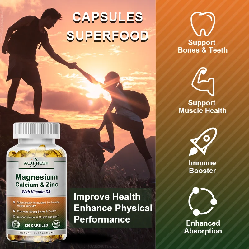 Alxfresh Calcium Magnesium Zinc D3 Supplement Support Immune & Supporting Bone Strength, Joint Health Vitamins Capsules