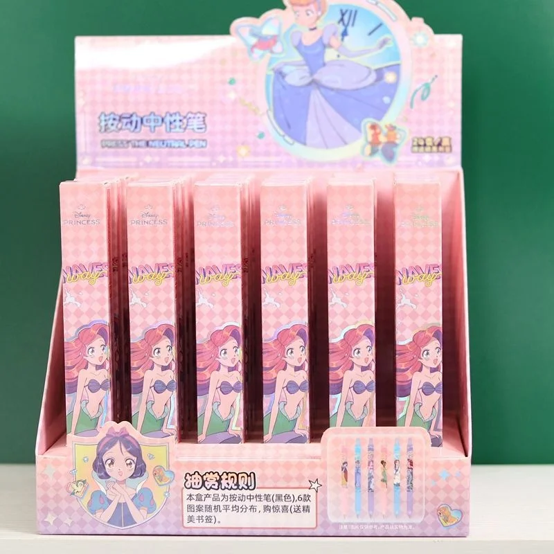 24PCS/LOT CARTOON DISNEY PRINCESS GEL PEN CUTE 0.5MM الحبر الأسود توقيع الضغط PENS الهدايا الترويجية مصادر المدرسة