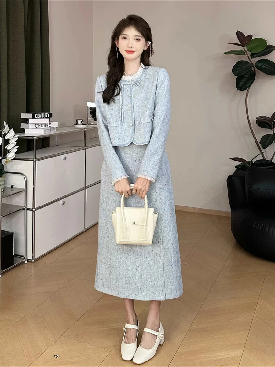 Elegant Two-piece Suit Set for Women Female Office Lady, 2024 Early Autumn New High-end Atmosphere Noble Lady Jacket and Skirt