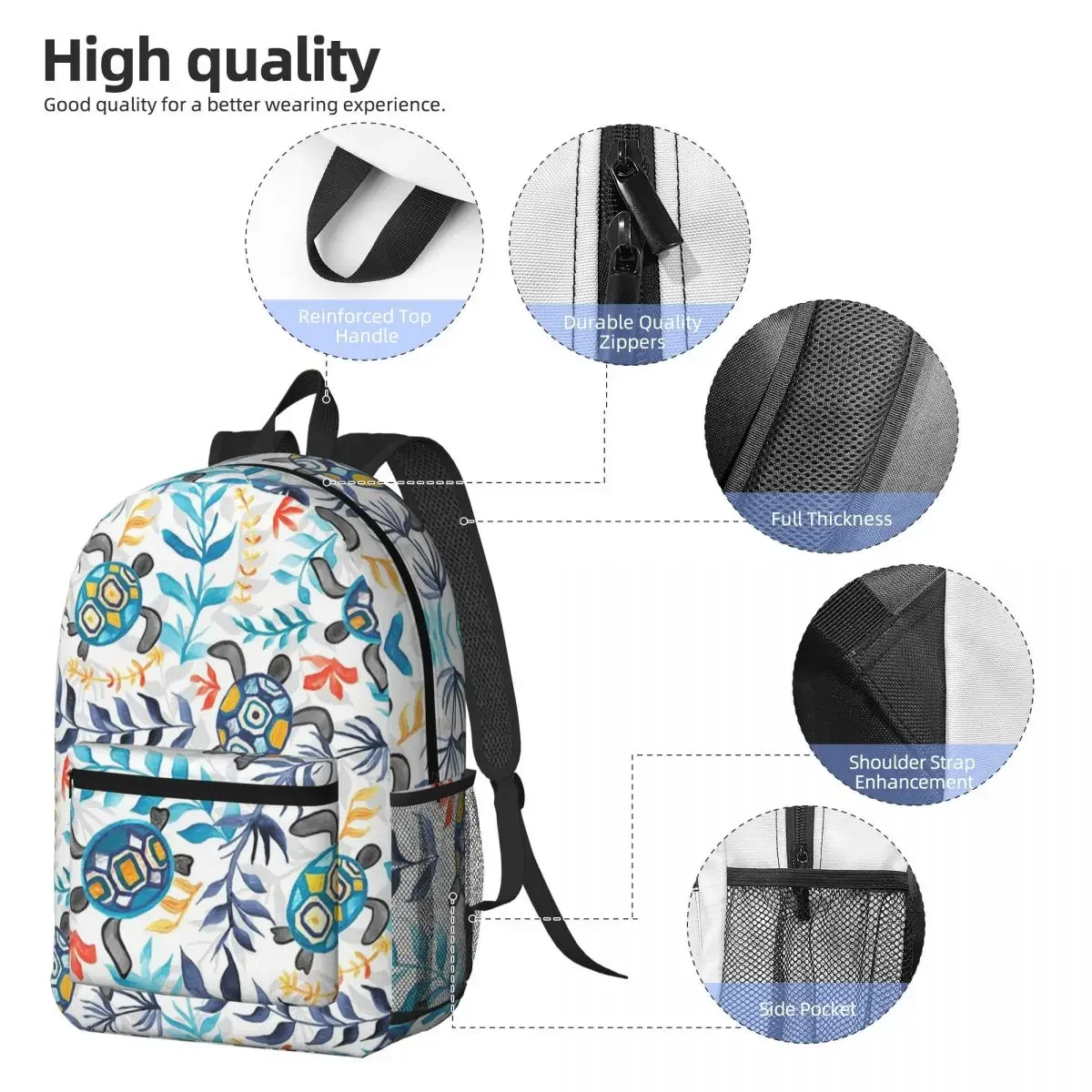 Watercolor Sea Vibrant Rainbow Turtle Backpack Daypack Large Capacity Kids BookBag School Bag Shoulder Bags for Men Women