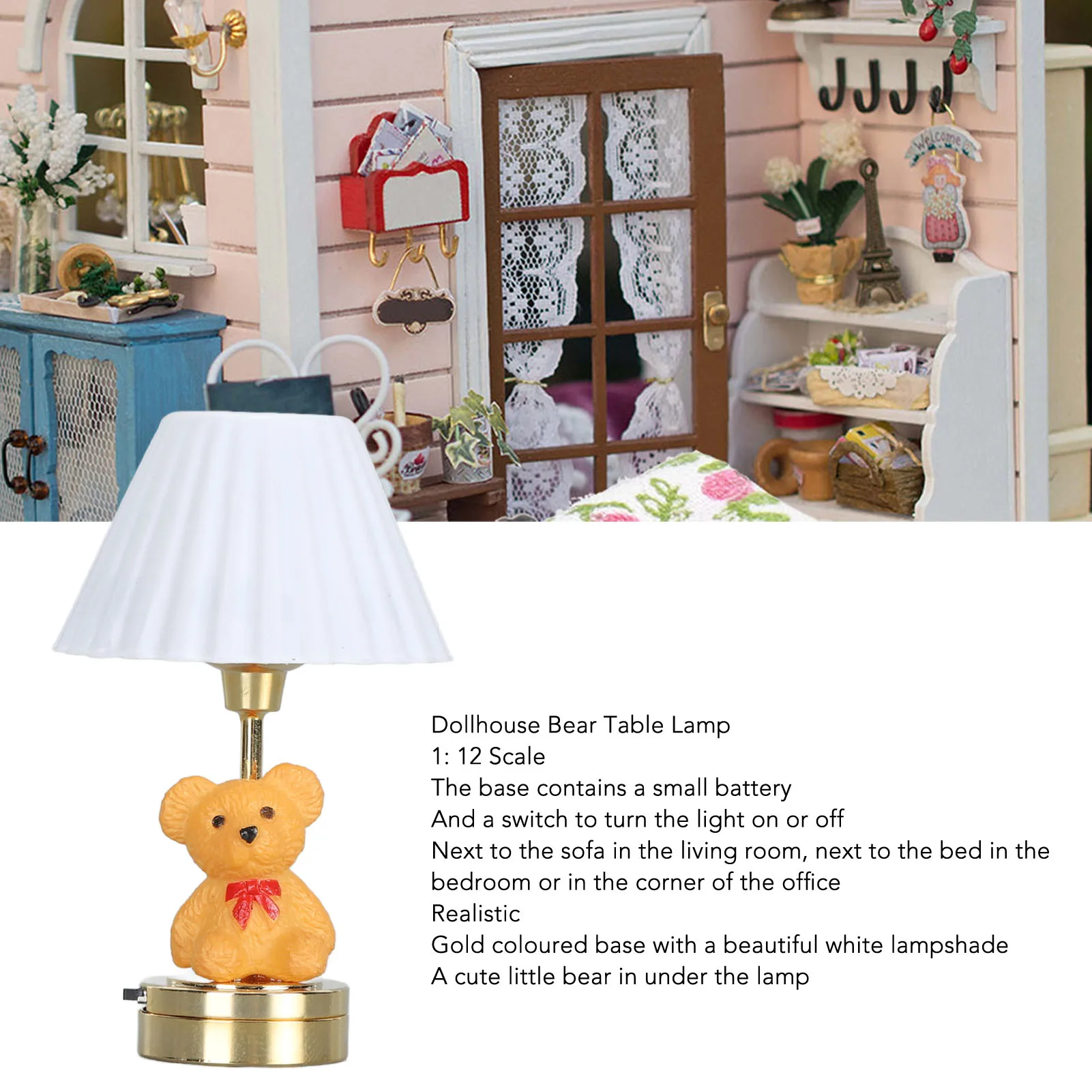 Decor Dollhouse Bear Table Light 1: 12 Scale Dollhouse Bear Table Decor Realistic LED Lamp Dollhouse Bear Bedside Light