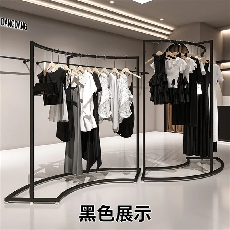 Clothing store Nakajima display rack, black wrought iron curved clothes display rack combination