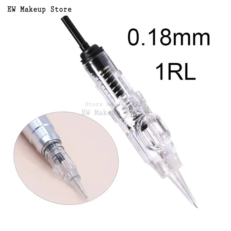 

100PCS 0.18mm Cartridge Needles 1RL Agulhas Easy Click Universal Dermodrafo 1P Permanent Makeup 600D-G Eyebrow Tattoo Machine