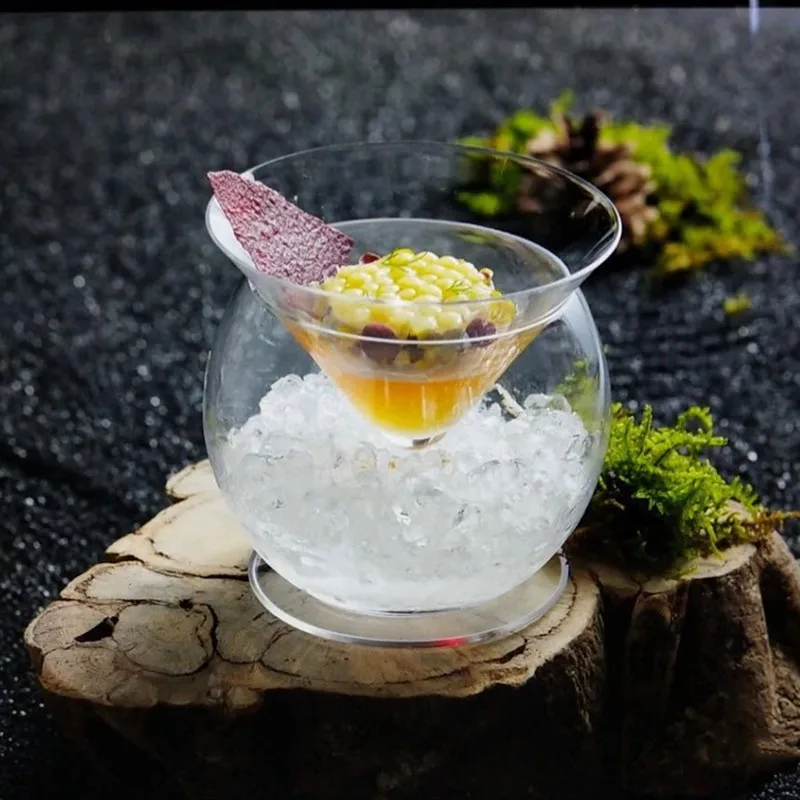 Triangular Dry Ice Cup Double-layer Artistic Conception Glass Tableware Molecular Cuisine Artistic Conception Bowl