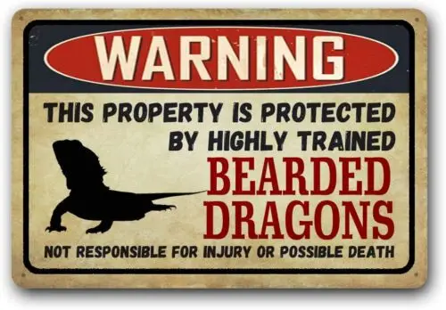 Eveokoki Bearded Dragons Retro Sign,Funny Metal Signs Warning Sign Pet Gift 8x12