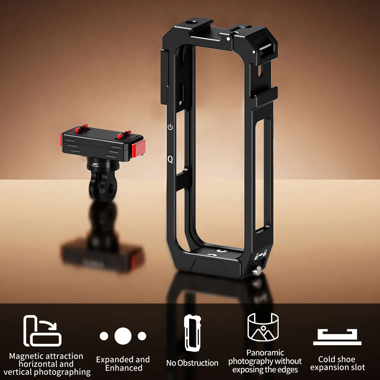 Kamerakäfig für Insta360 X4 Air 360 Kamera, drehbarer Stativadapter, Cold Shoe Halterung, Erweiterung, Lichthalterung, Selfie Stick Halterung – Detail 18