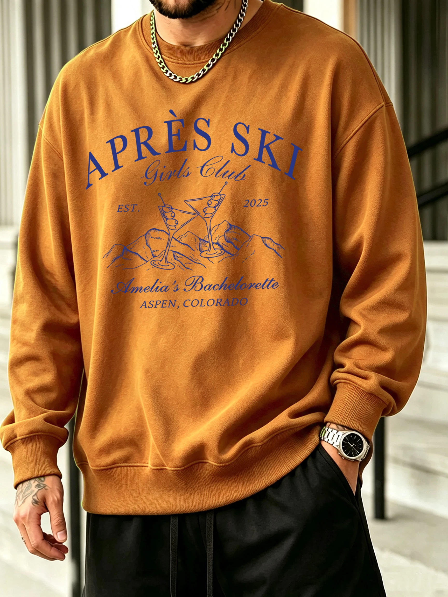 Winter Clothing English - Apres Ski Aspen Colorado เสื้อฮู้ดแฟชั่นผู้ชายพิมพ์ลาย เสื้อผ้าลำลองสำหรับเล่นกีฬา