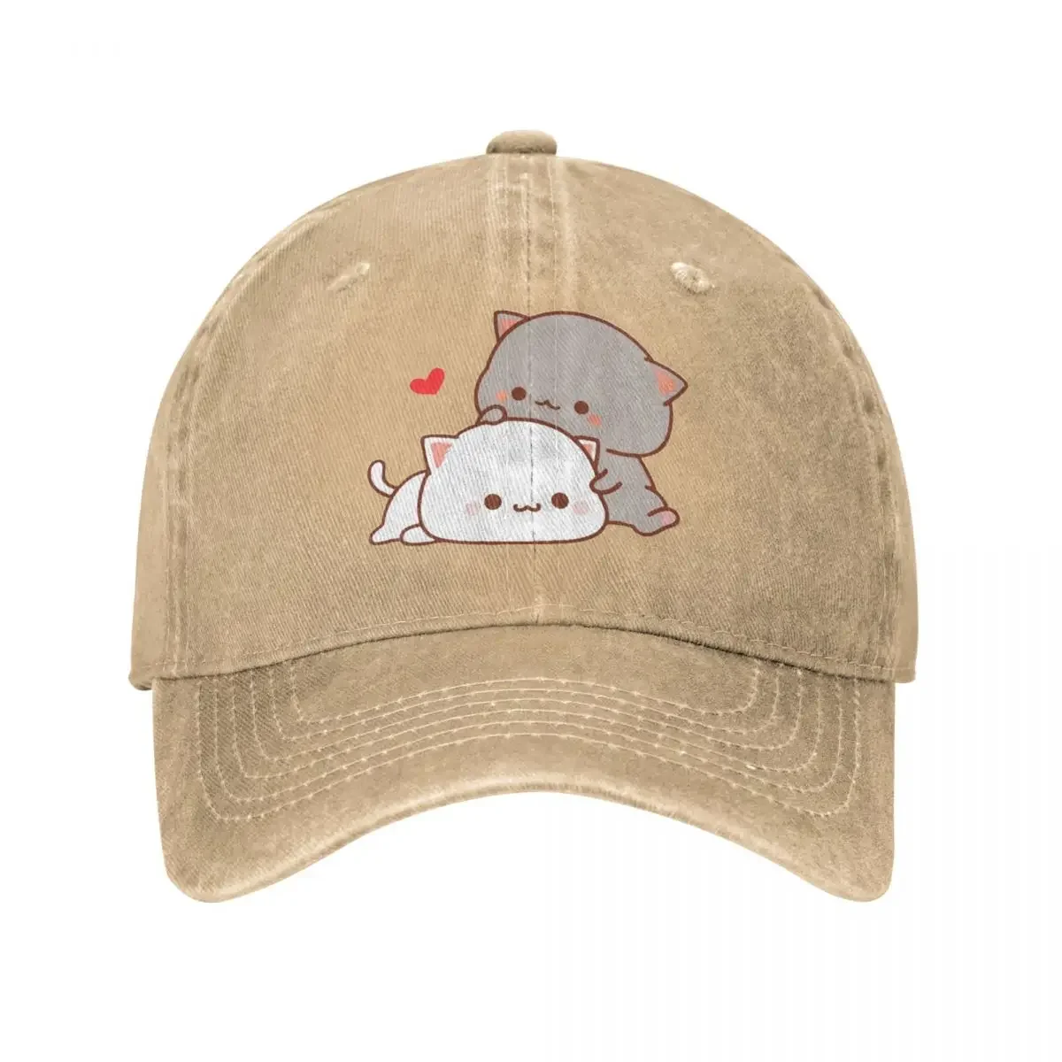 Peach And Goma Cartoon Unisex Baseball Cap Mokka Mochi Peach Cat Distressed Washed Hats Cap Retro Outdoor Workouts Snapback Cap