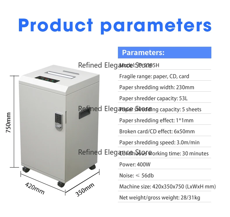 Auto Feed Paper Shredder 53L 230mm Security Level P7 Commercial Professional Paper Shredder for Home Office