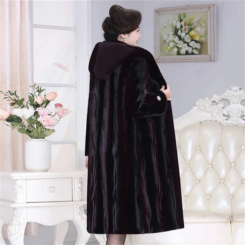 2022 New Fur Coat Women Winter Mink Fur Women's Whole Mink Long Black Hooded Mink Mother Mink Velvet Coat Women High Quality