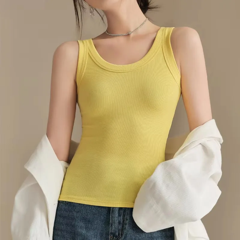 Women's Summer Sleeveless Suspender Vest Solid Color Slim Fit Elasticity Tanks Tops