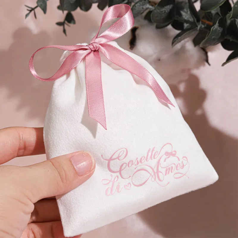Custom Logo Soft Velvet Gift Perfume Storage Drawstring Bag Luxury Flannel Packing Jewelry Pouch