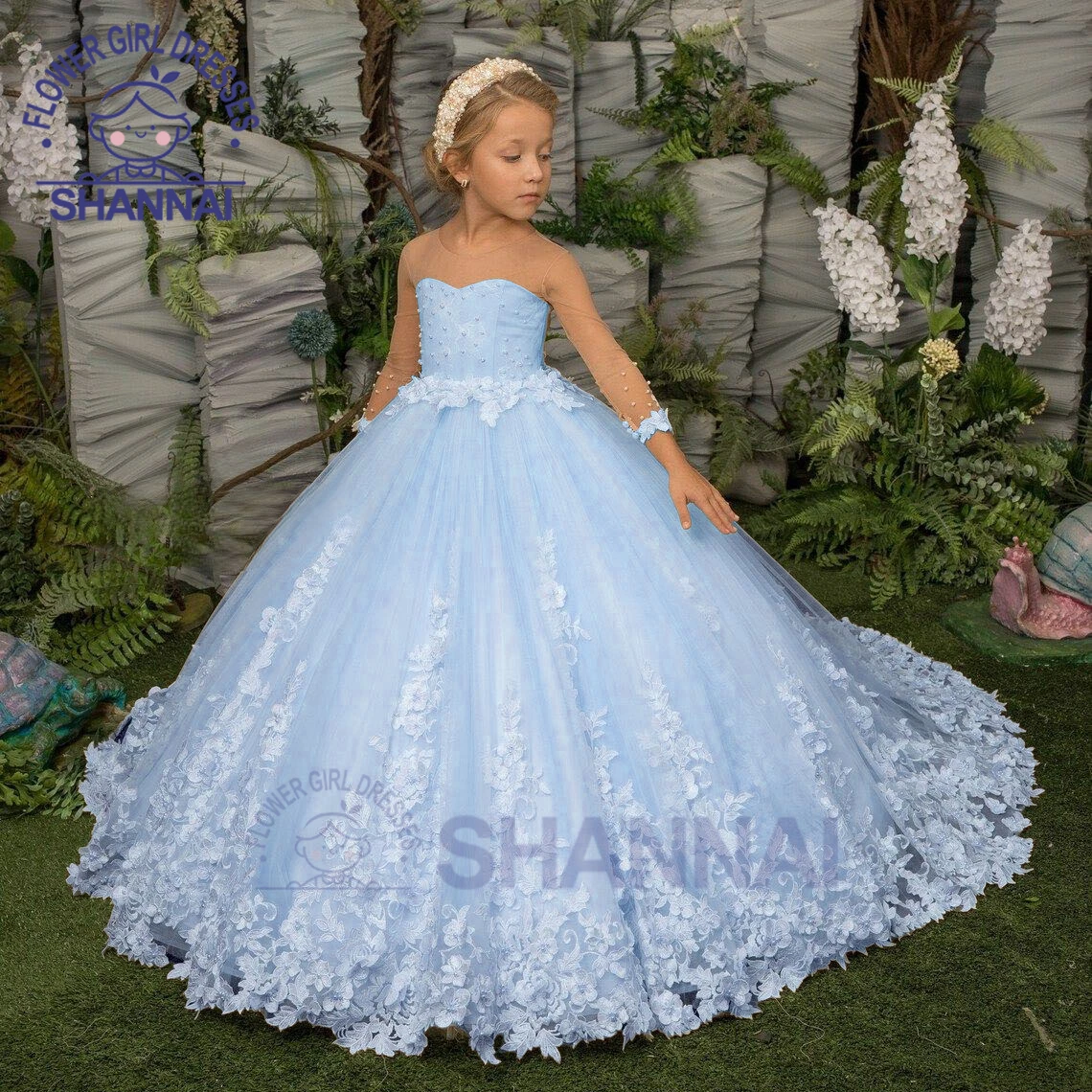 Flower Girl Dress Exquisite O-Neck A-LINE Floor-Length Princess Dress for Wedding Bridesmaid Birthday First Communion Gown