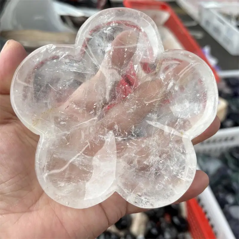 Natural Clear Quartz Flower Bowl Carving Crystal Love Healing Fengshui Gemstones HomeDecoration Holiday Gift 1PCS