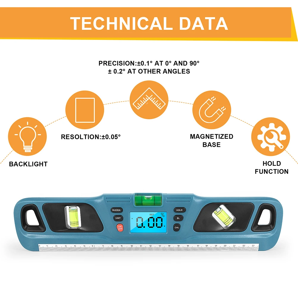 Imagem -03 - Régua de Escala de Nível Digital Localizador de Ângulo Inclinômetro de Bolha Medidor de Ângulo Nível de Bolha Inclinômetro Digital Ferramentas de Medição