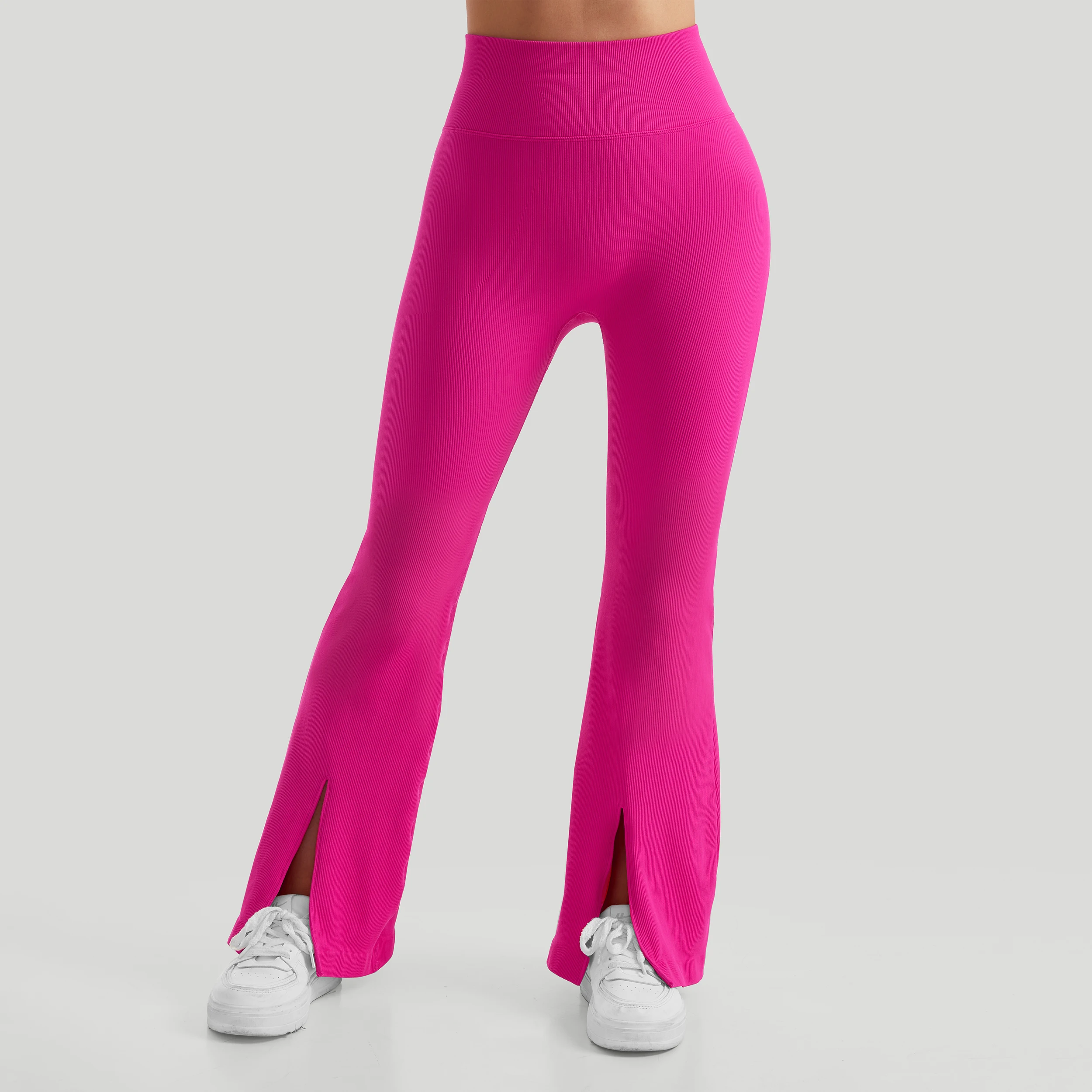 Schlanke High-Waist Flared Leggings mit Schlaghose-Optik, einfarbige Hot Y2K Damen Flare-Hose, modische Streetwear, Damen Schlitzhose