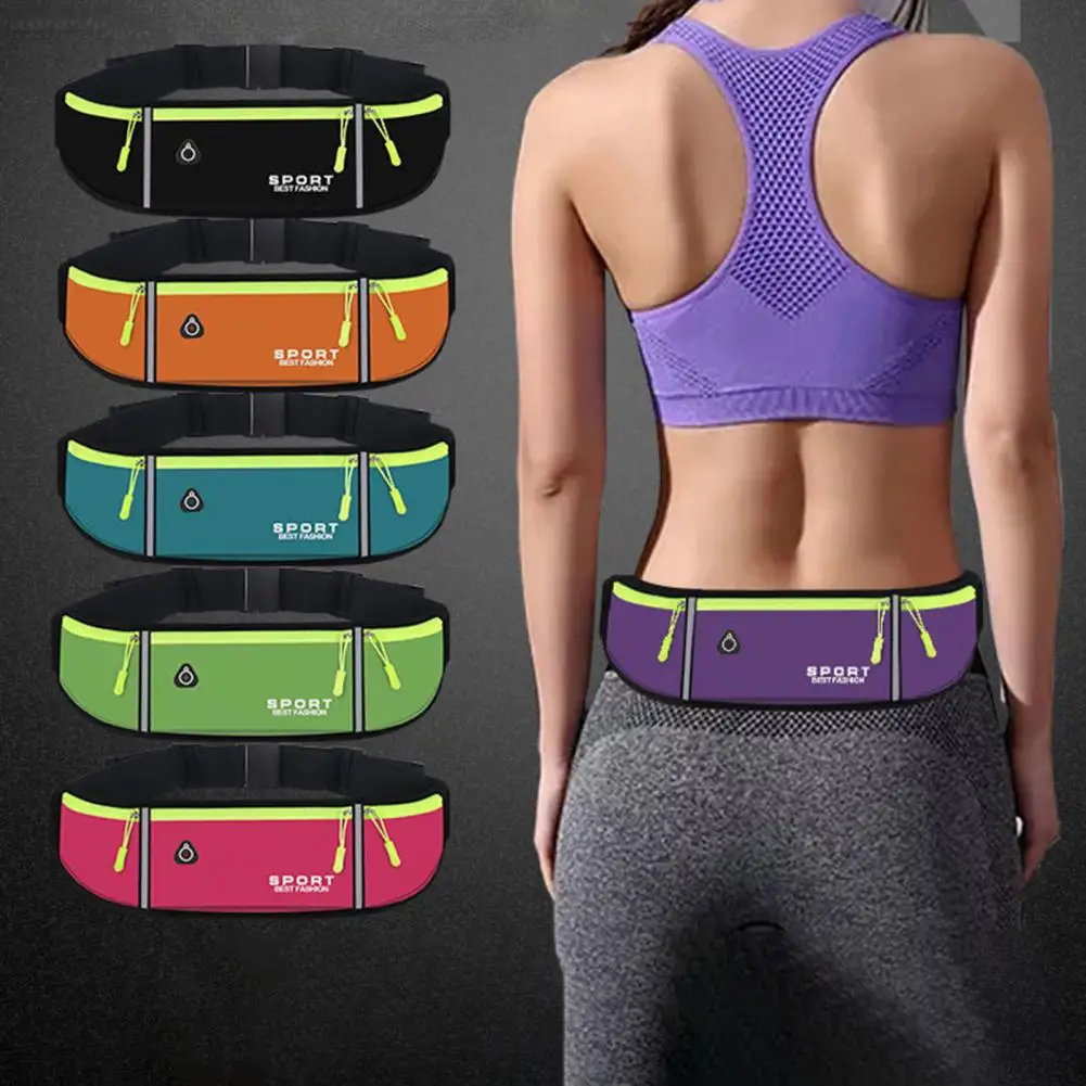 

Fanny Pack Zipper Earphone Hole Design Night Reflective Strip Hold The Phone Unisex Waterproof Running Waist Bag Fitness Supply