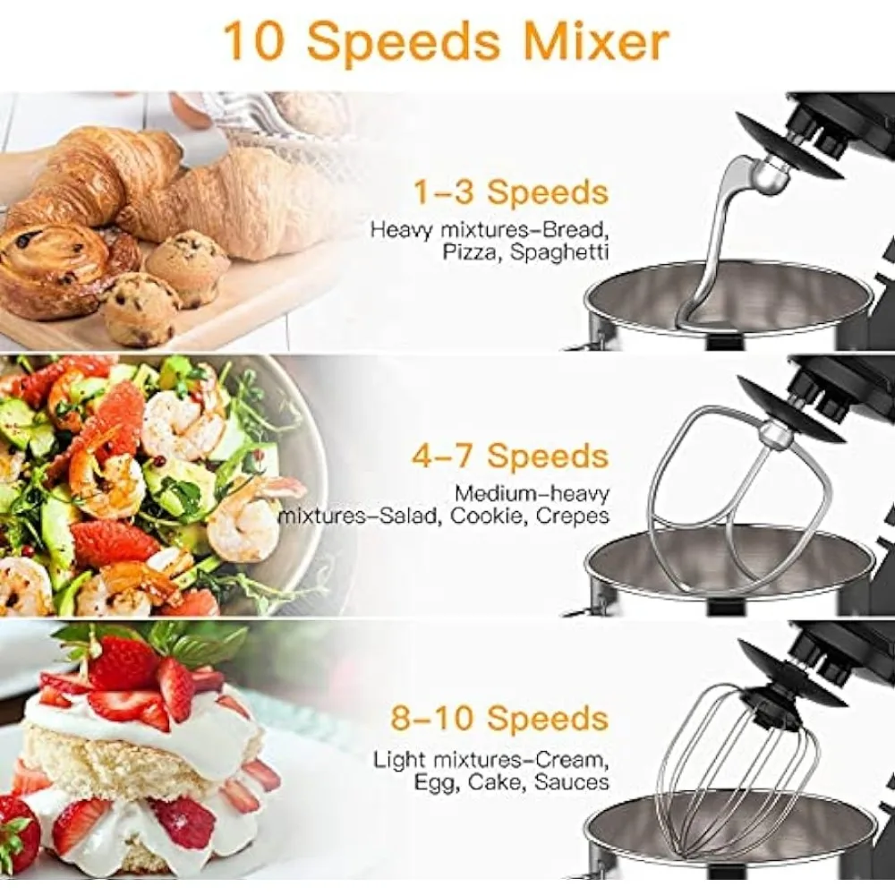 Stand Mixer, 7.5QT Kitchen Electric Food Mixer 10-Speed Tilt-Head Dough Mixer for Baking&Cake, BLACK MC1