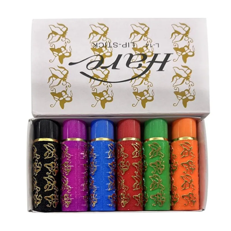 Rouge à lèvres magique vert foncé, longue durée, imperméable, teinte papillon, cosmétiques, maquillage, 6 pièces/boîte