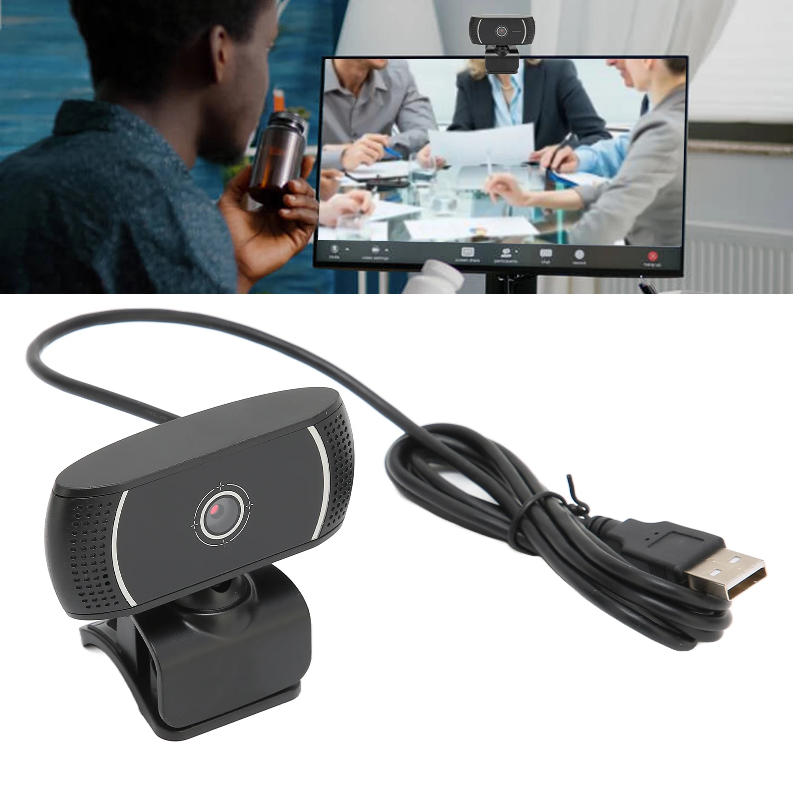 Computer Camera Plug And Play Online Class Live Conference Autofocus Flexible Driver Free 640x480 USB WebcamC200 Black Inner