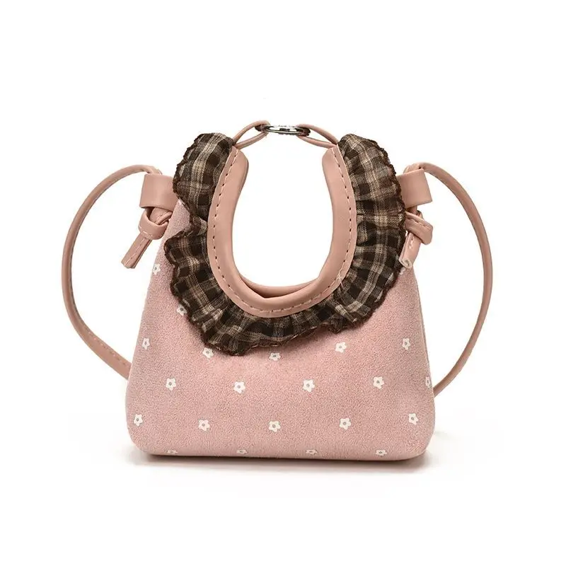 Coffee Brown Pink Mini Flower Crossbody Bag Handle PU Leather Cute Shoulder Coin Phone Purse Fashion Handbag For Women Girls