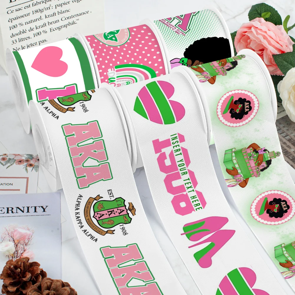 Alpha Kappa Alpha Sorority Aka Polyester Grosgrain Ribbon Satin for Hair Bow Gift Wrap Packing DIY Craft Decoration Party