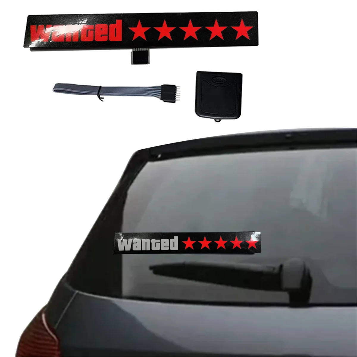 Windshield Electric 5Stars Wanted Car LED Window Stickers Red Light Up for JDM Glow Panel Decoration Accessories