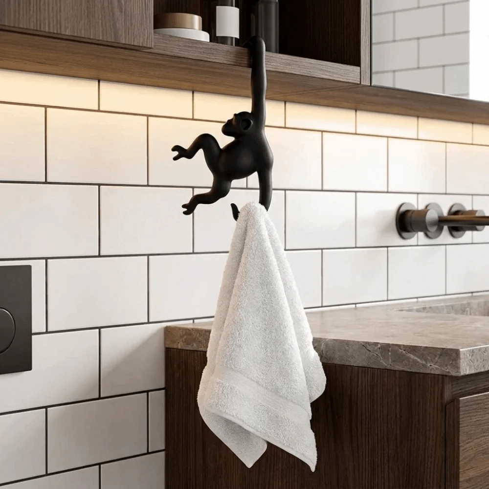 Multi-functional 3D Printed Monkey Shaped Wall Hook Punch-free Decorative Banana Holder Plastic Key Hanger Home Decoration
