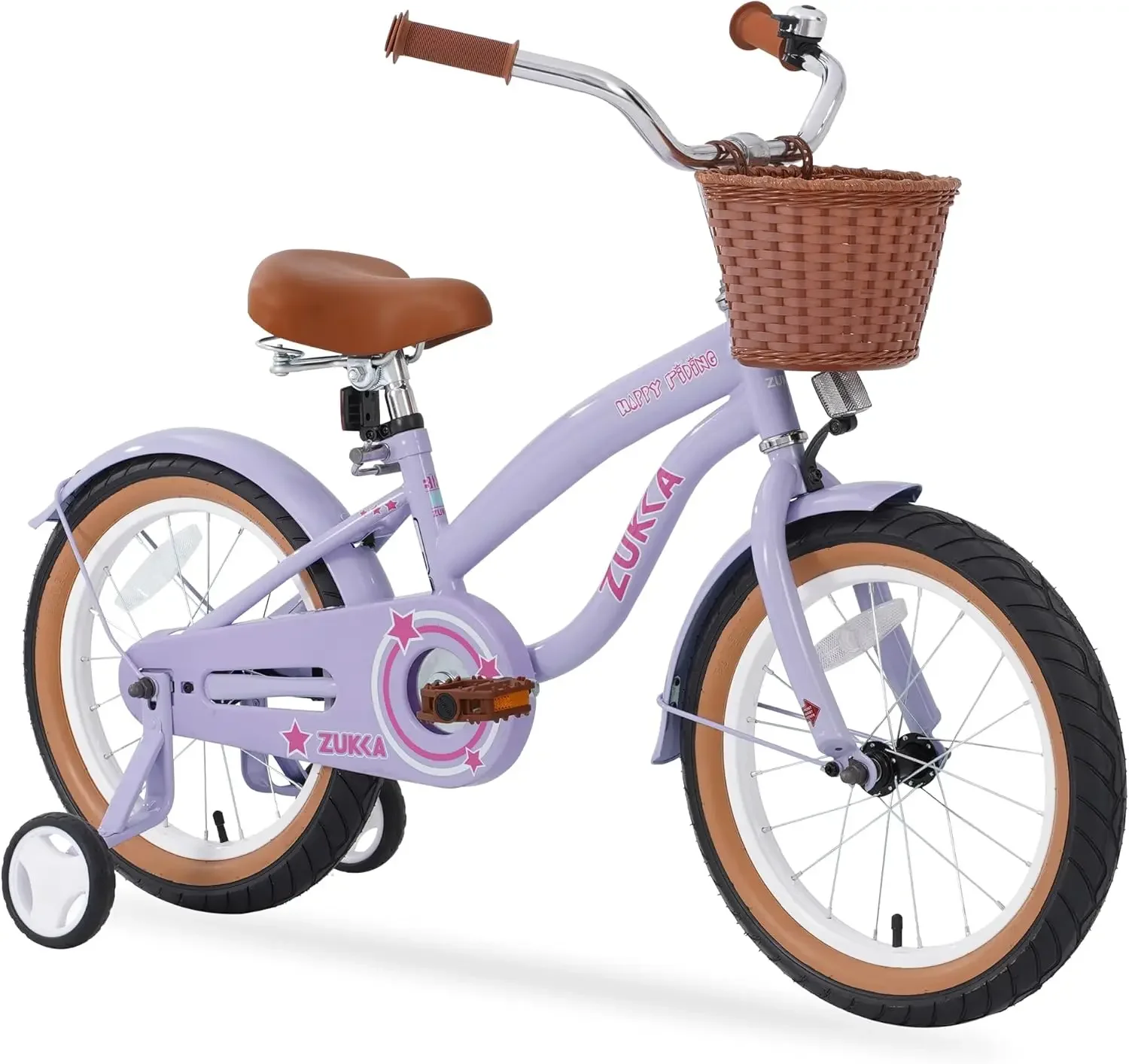 Bike with Basket, 16 Inch Toddlers Bike with Training Wheels, Lnflatable Rubber Wheels, Steel Frame, Adjustable Seat and Co