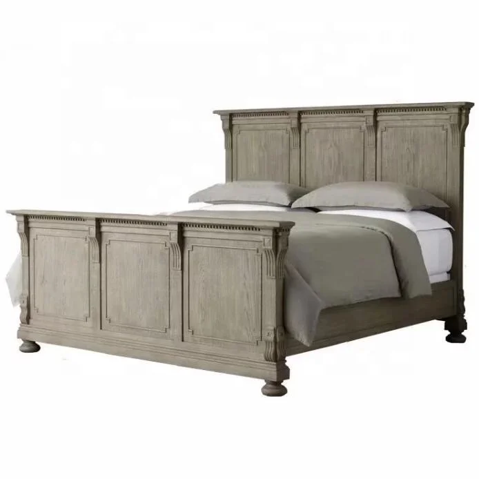 

/High Quality Wooden Bedroom Furniture Set Antique Grey Oak Solid Wood Full Size Platform Bed