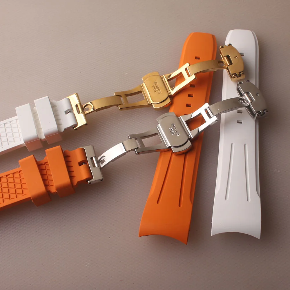 Gelang jam tangan untuk Rolex Seiko, gelang karet pendorong Fluororubber lembut ujung melengkung 18mm 20mm 21mm 22mm 24mm pria