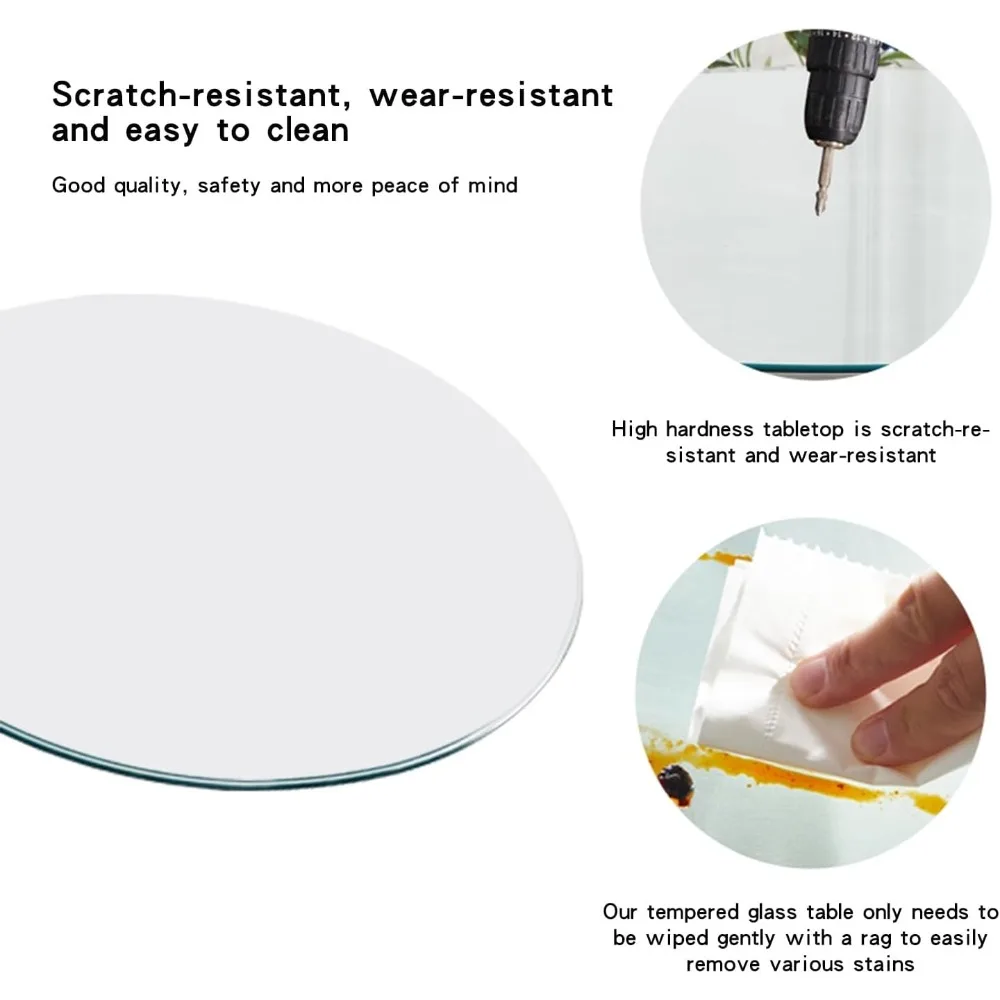Tampo de mesa de jantar redondo de vidro temperado, 36 de diâmetro, 1/4 de espessura, bordas polidas, ideal para restaurantes e jantar em casa