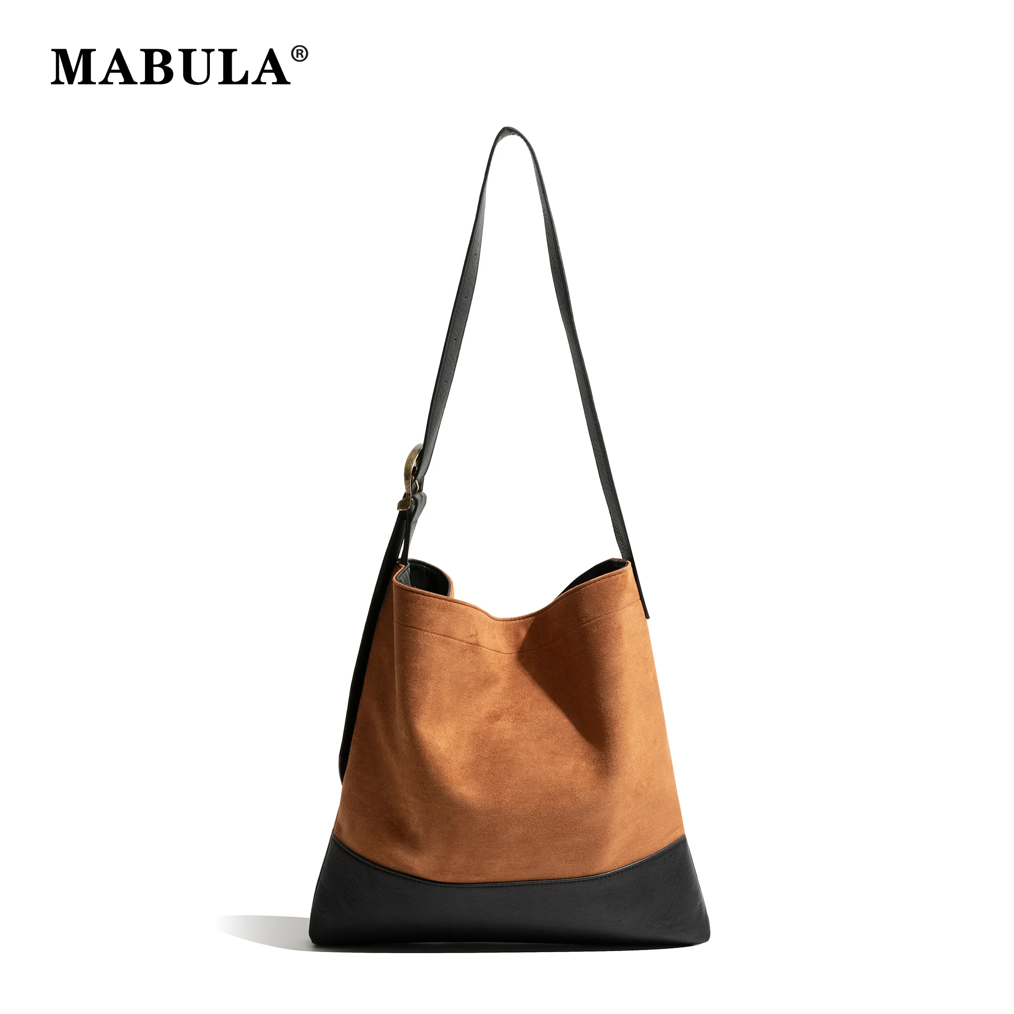 MABULA Autumn Vintage Large Capacity Shopping Tote Bags Faux Suede Adjustable Strap Crossbody Bag Ladies Commuter Work Bag