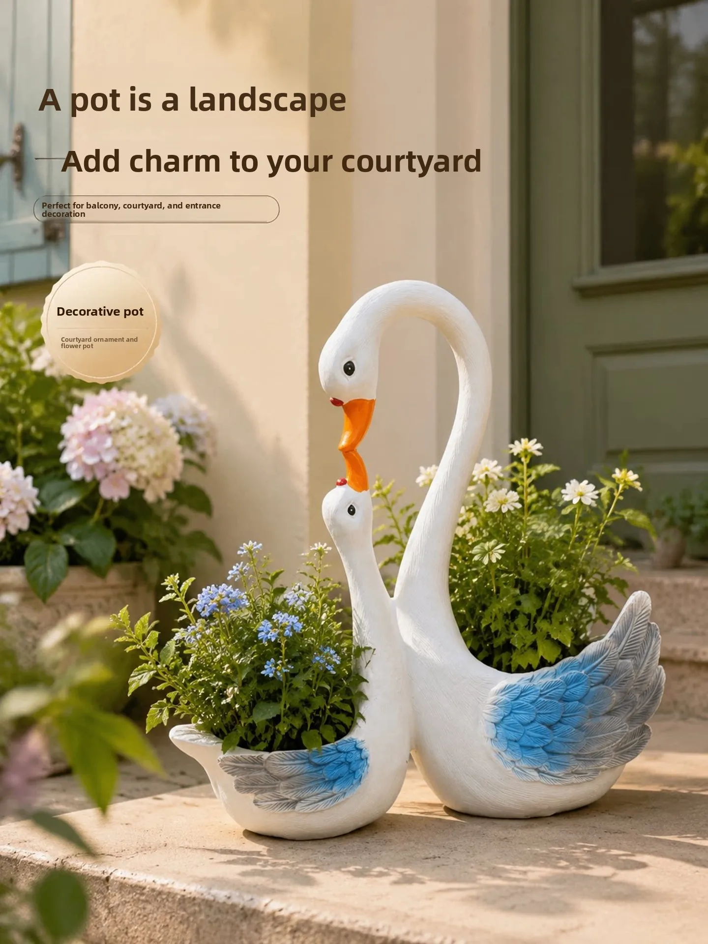 Swan Family Garden Pot Creative Country Style Outdoor Courtyard Decoration Handcrafted Color Rubbing French Country Style